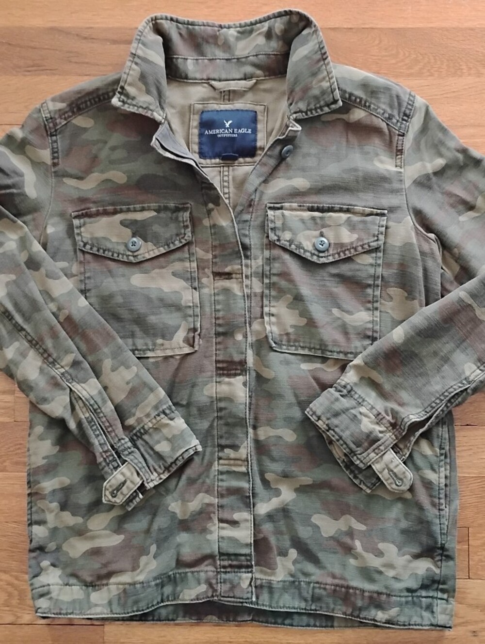 American Eagle Women's Camo Utility Coat Jacket Gold Embroidered Heart NAH Small